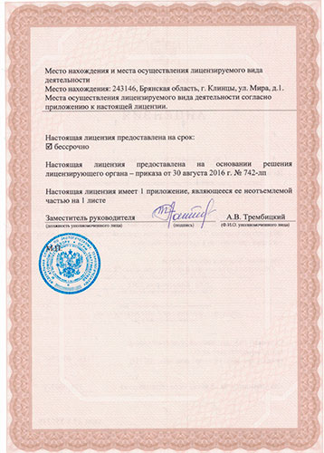 Лицензия ООО «Клинцовская ТЭЦ»